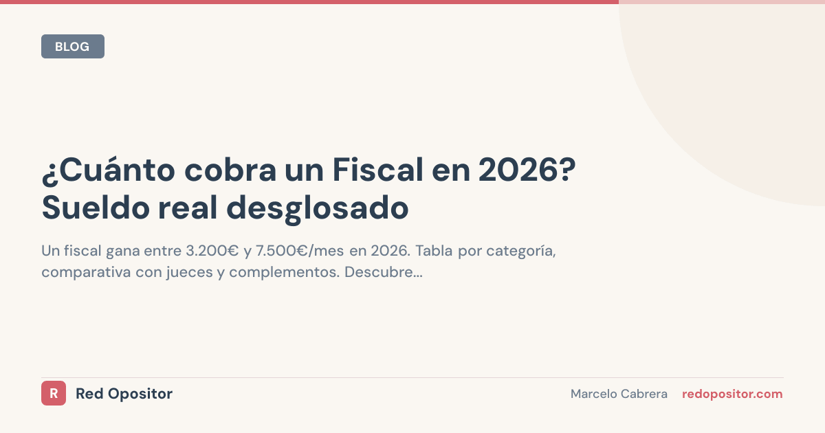 Sueldo fiscal 2026: tabla 7 categorías (2.600-5.900€ netos)