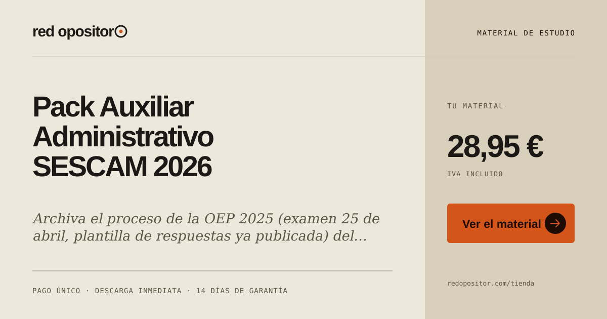 Auxiliar Administrativo SESCAM 2026: 152 plazas | Red Opositor